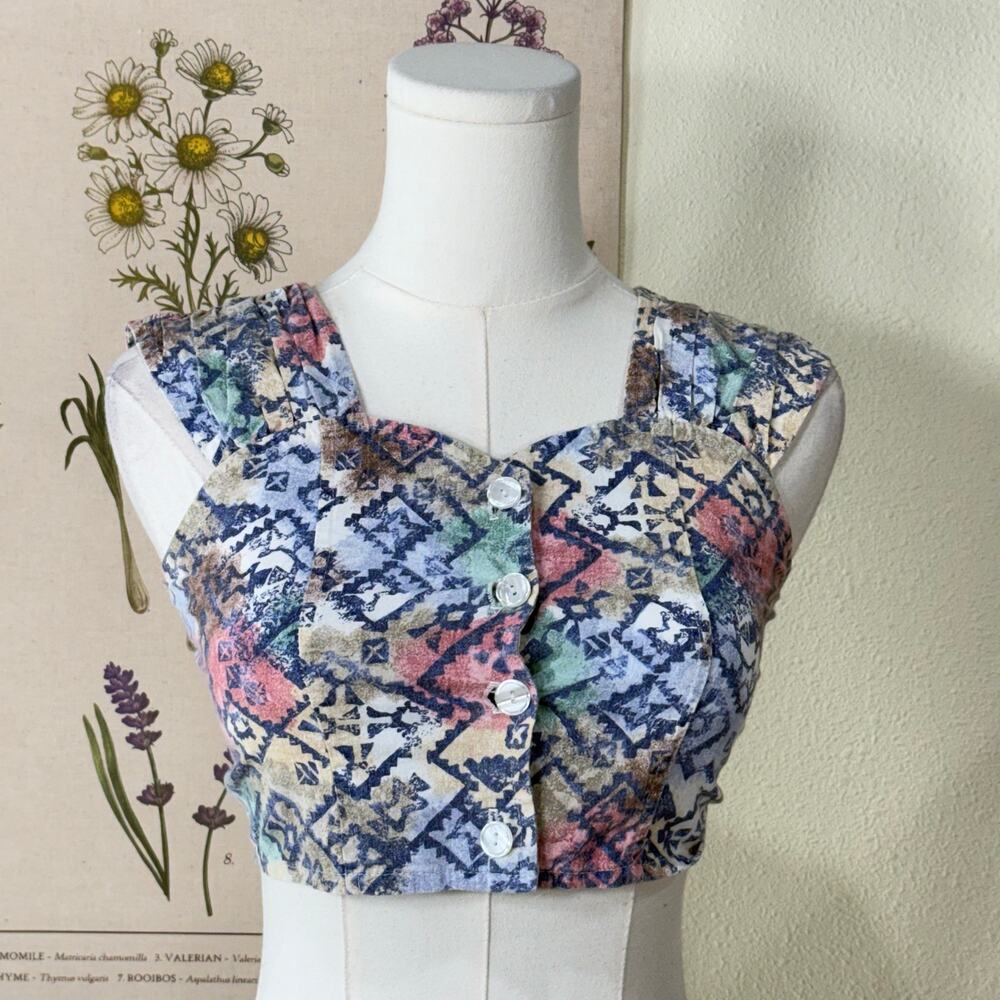 Vintage 80s 90s Aztec Crop Top or Vest Southwestern Coastal Cowgirl Western XS